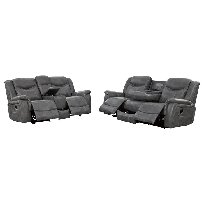 Conrad 2-piece Upholstered Padded Arm Motion Sofa Set Grey