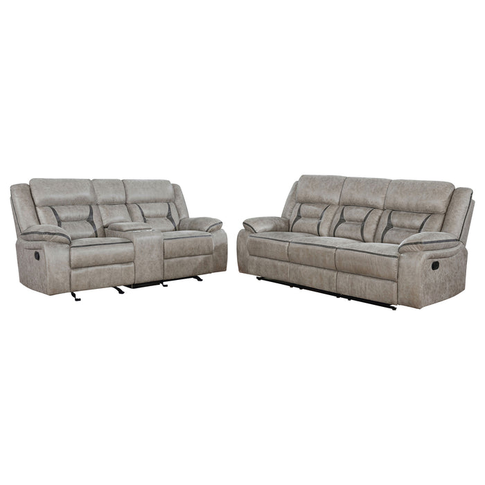 Juego de sofás tapizado reclinable Greer de 2 piezas - topo