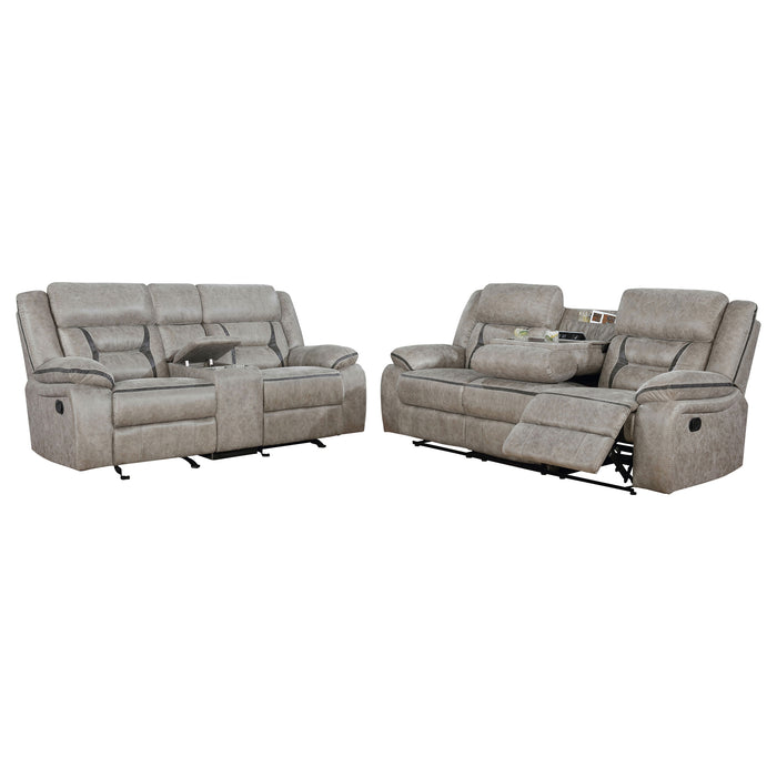 Juego de sofás tapizado reclinable Greer de 2 piezas - topo