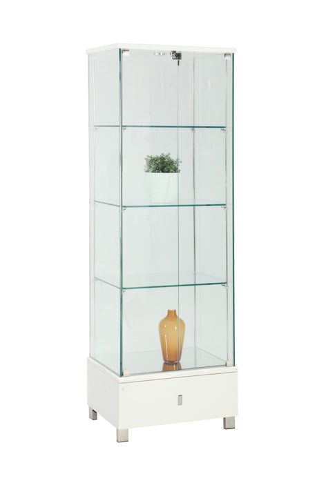 Contemporary Glass Curio w/ Shelves, Drawer & LED Lights 6628-CUR-WHT