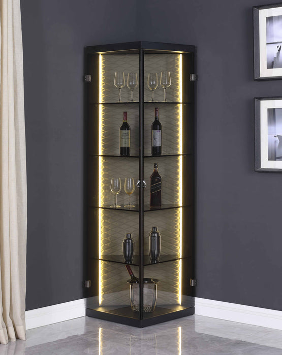 Tinted Glass Curio w/ LED Lights & Upholstered Back 6635-CUR