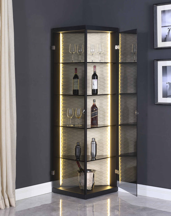 Tinted Glass Curio w/ LED Lights & Upholstered Back 6635-CUR