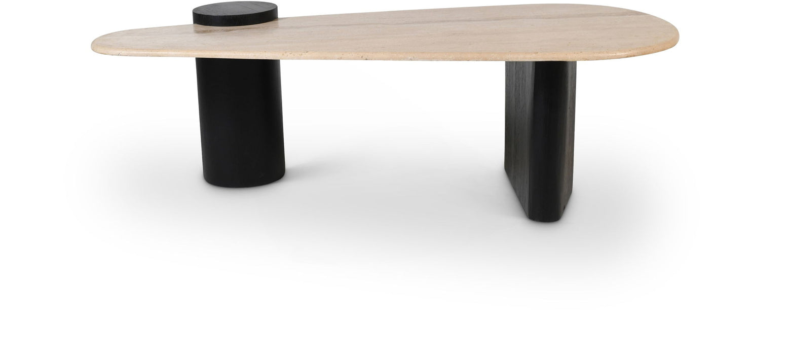 Taverna Travertine Top And Oak Wood Base Coffee Table