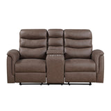 Metric Double Glider Reclining Love Seat with Center Console (8360BRW)