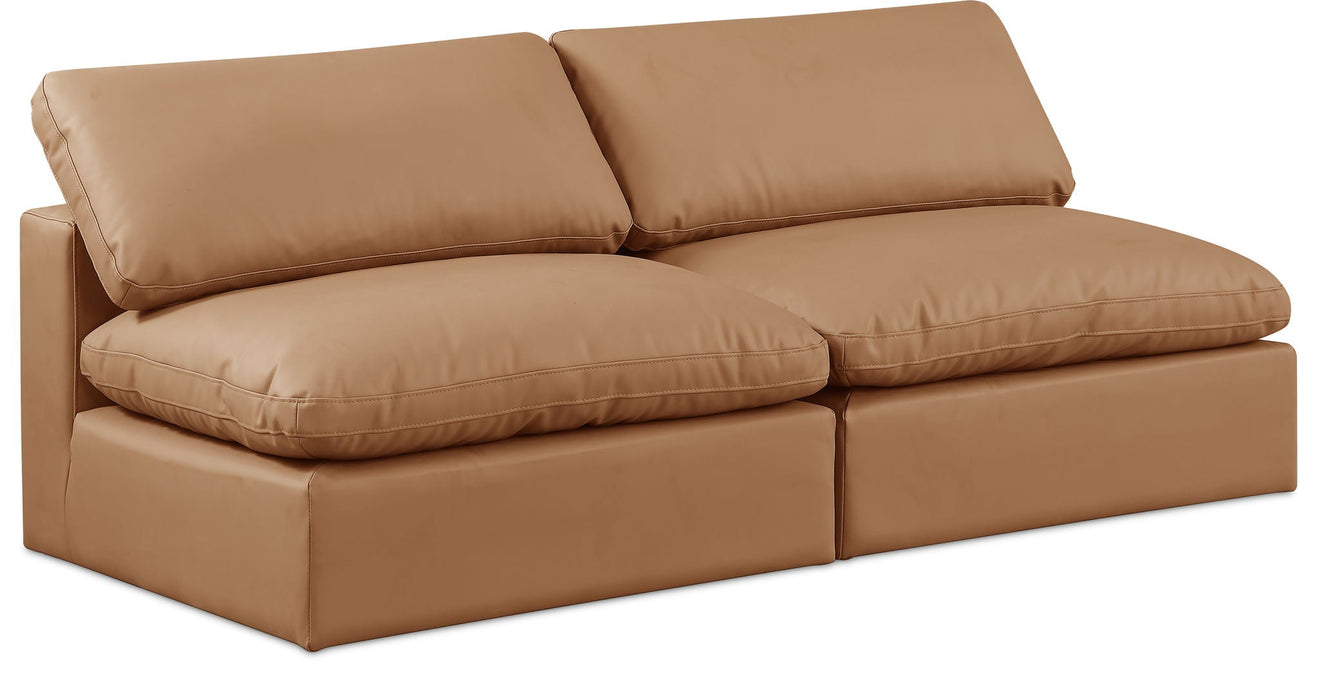 Loveseat modular tapizado de cuero vegano sin brazos Comfy de 78" de 2 piezas