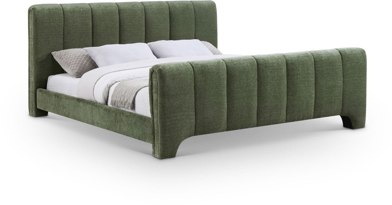 Camila Chenille Fabric Upholstered Bed - Green