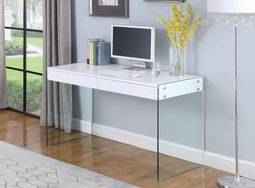 Contemporary Gloss White & Glass Home Office Desk 6903-DSK