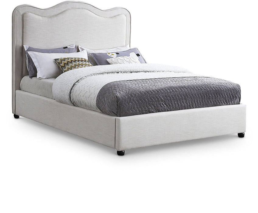 Cama tapizada de tela con textura de lino Felix