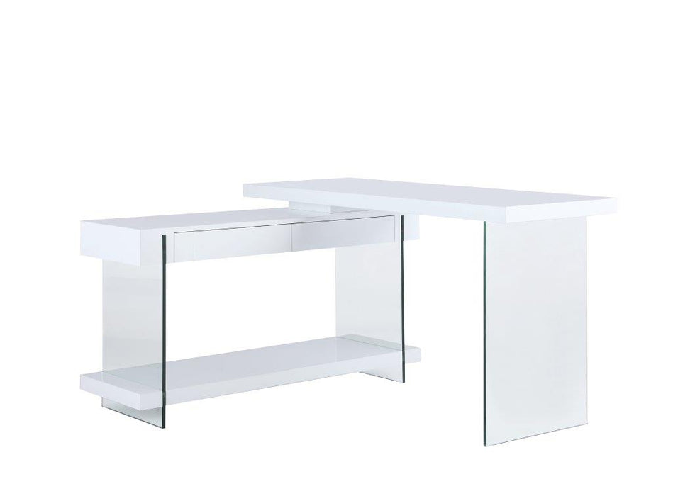 Modern Rotatable Glass & Wooden Desk w/ Drawers & Shelf 6920-DSK