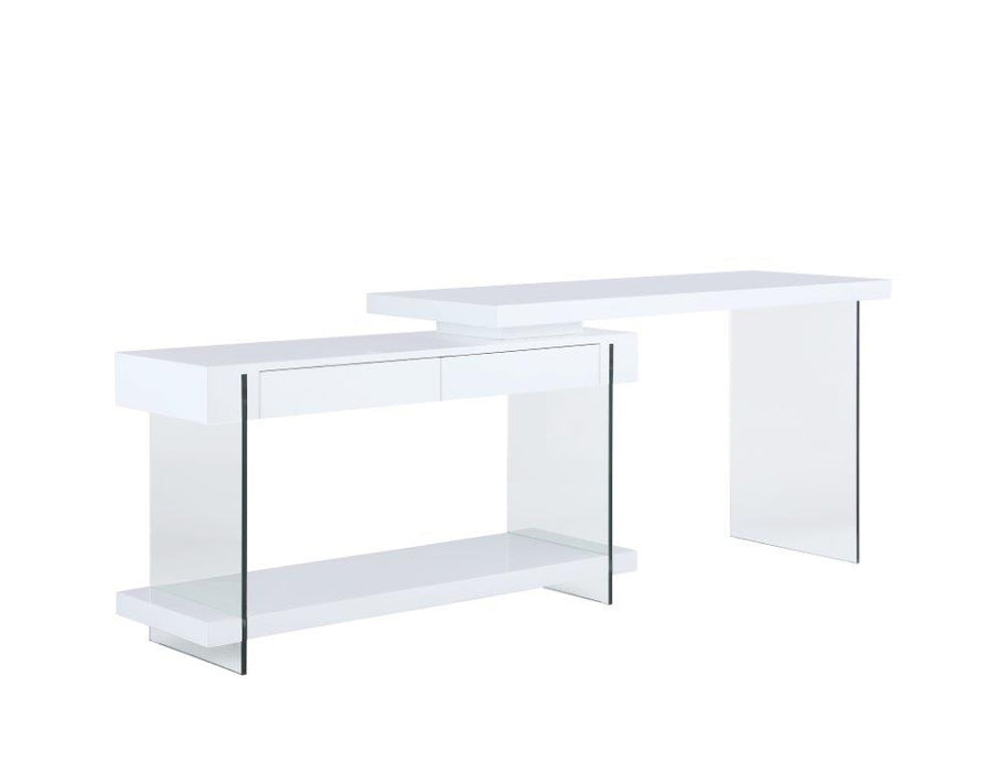 Modern Rotatable Glass & Wooden Desk w/ Drawers & Shelf 6920-DSK