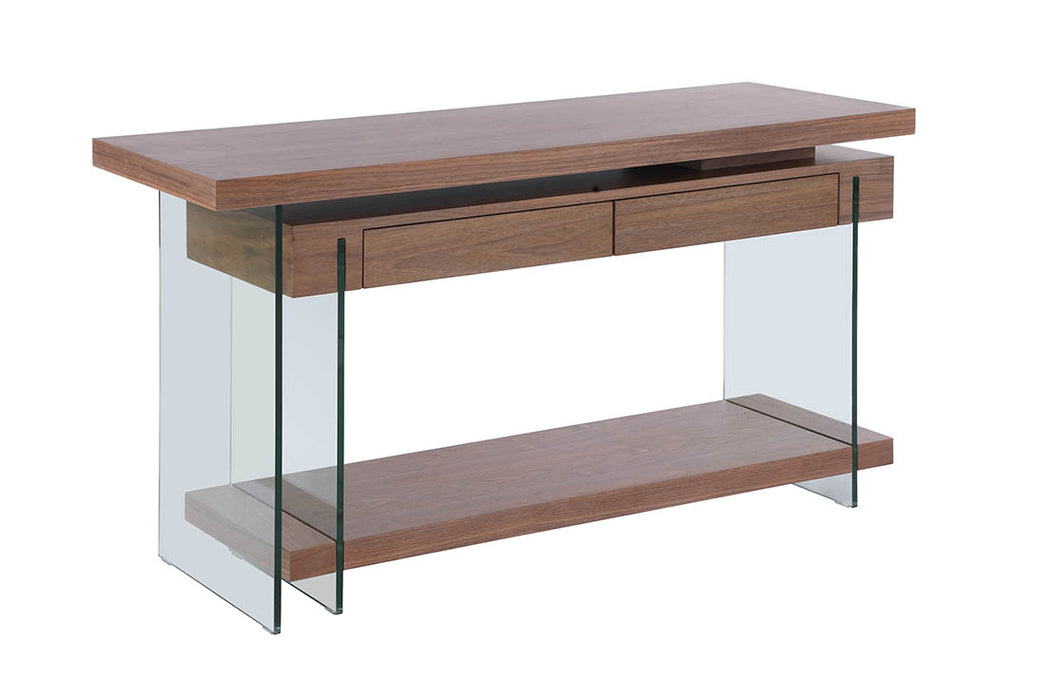 Modern Rotatable Glass & Wooden Desk w/ Drawers & Shelf