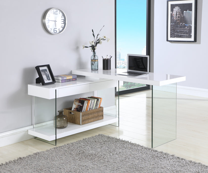 Modern Rotatable Glass & Wooden Desk w/ Drawers & Shelf 6920-DSK