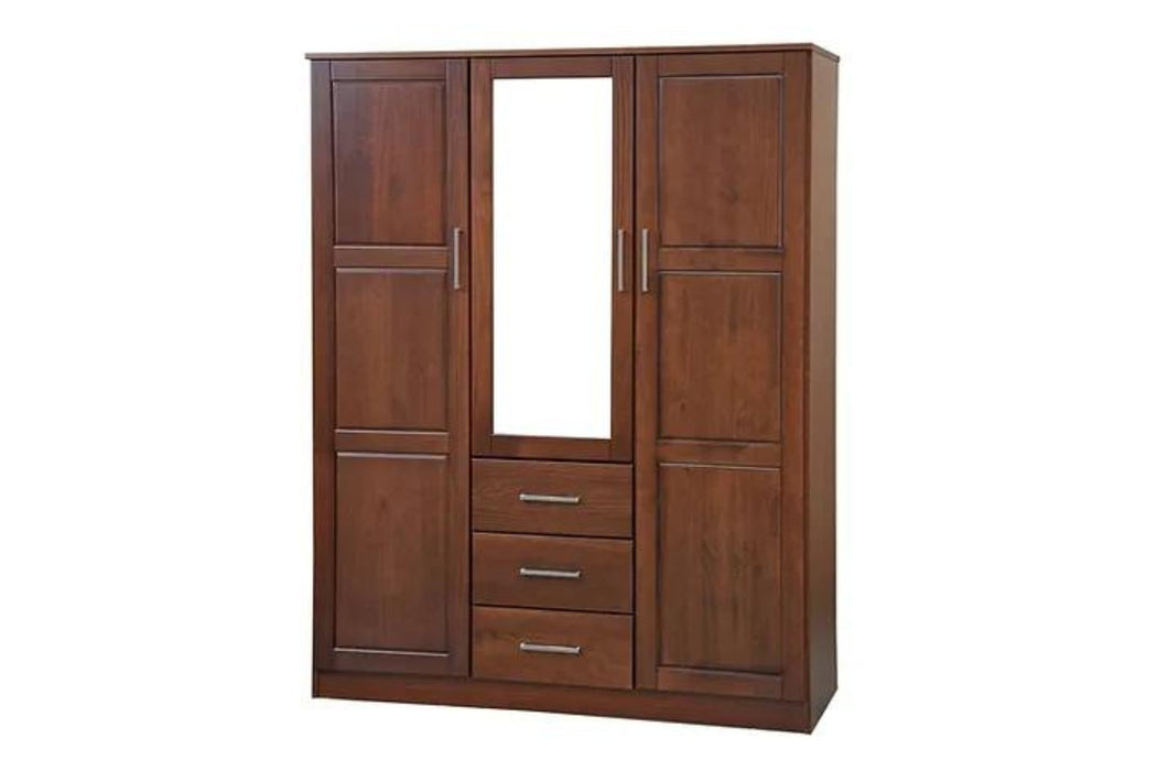 Palace Imports Cosmo Armario de madera maciza con 3 puertas, espejo y 3 cajones