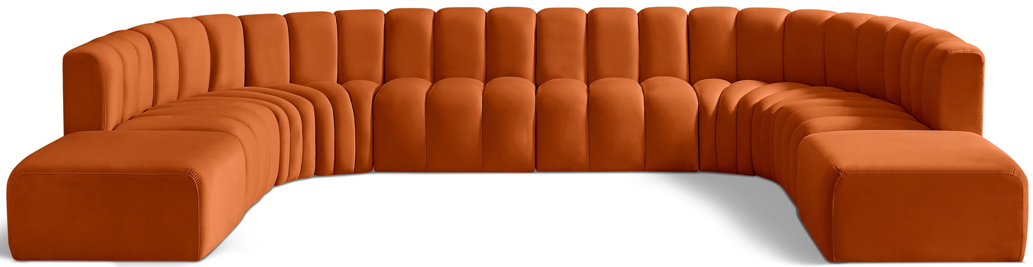 Seccional modular tapizado en terciopelo Arc de 161" de 10 piezas