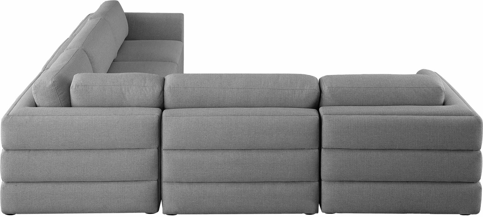 Seccional modular tapizado de tela con textura de lino Beckham de 114" de 5 piezas