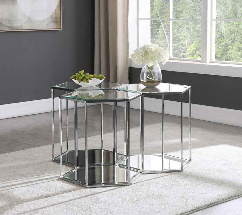 Mesa auxiliar modular de vidrio y de acero Sei de 3 piezas