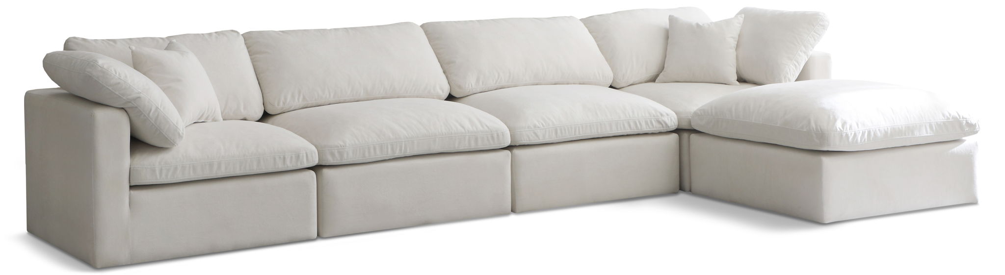 Plush 140" Velvet Upholstered Standard Comfort 5pc. Modular Sectional
