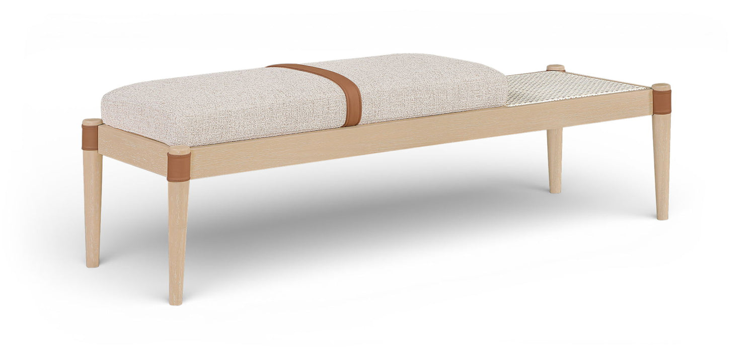 Nara Cane And Linen Textured Fabric Upholstered Bench