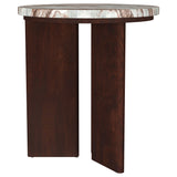 Mesa auxiliar redonda Jenna con tapa de mármol y madera de mango, marrón
