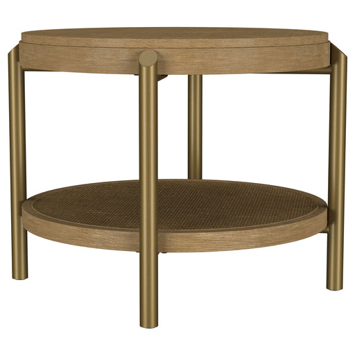 Arini Round End Side Table With Storage Shelf Sand Wash - Brown