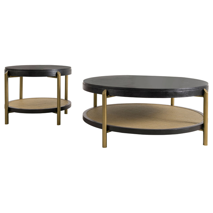 Juego de mesa de centro y mesas auxiliares redondo Arini de 2 piezas - negro