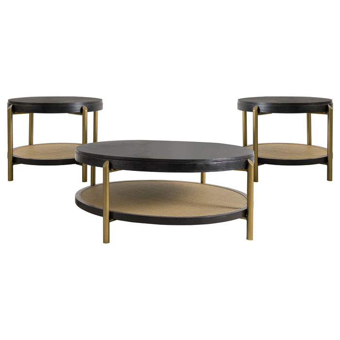 Juego de mesa de centro y mesas auxiliares redondo Arini de 3 piezas - negro