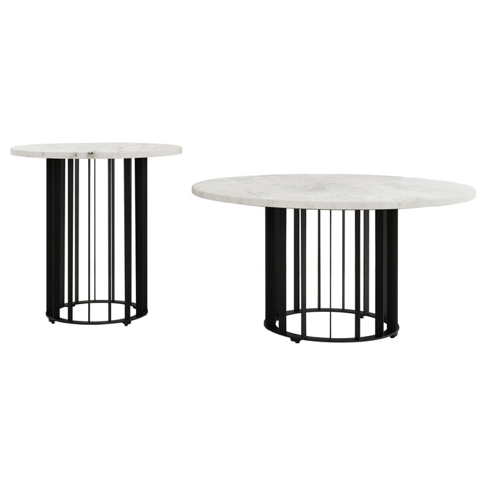 Juego de mesa de centro y mesas auxiliares redondo de mármol Haven de 2 piezas - negro