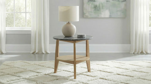 Mesa auxiliar SmartTop redonda Bradley gris y natural