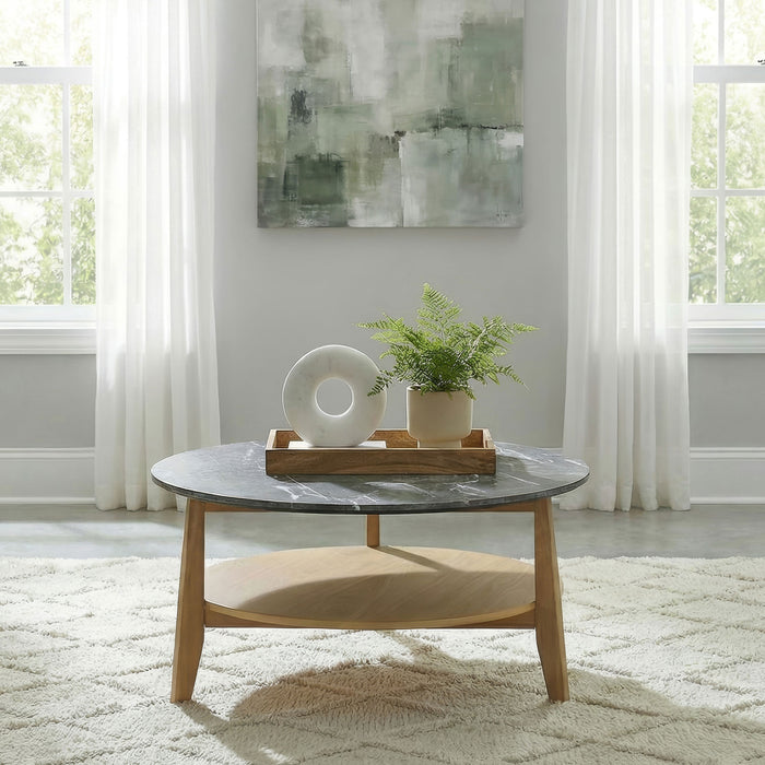 Bradley Round SmartTop Cocktail Coffee Table Grey and Natural