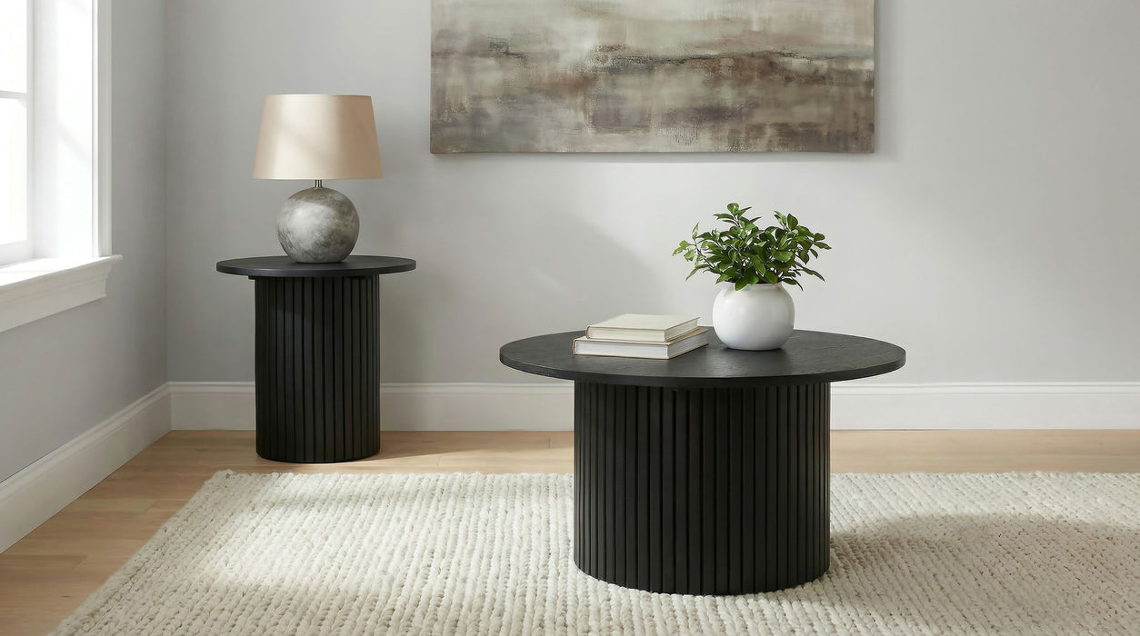 Hamlyn 2-piece Round Fluted Coffee and End Table Set Natural Oak
