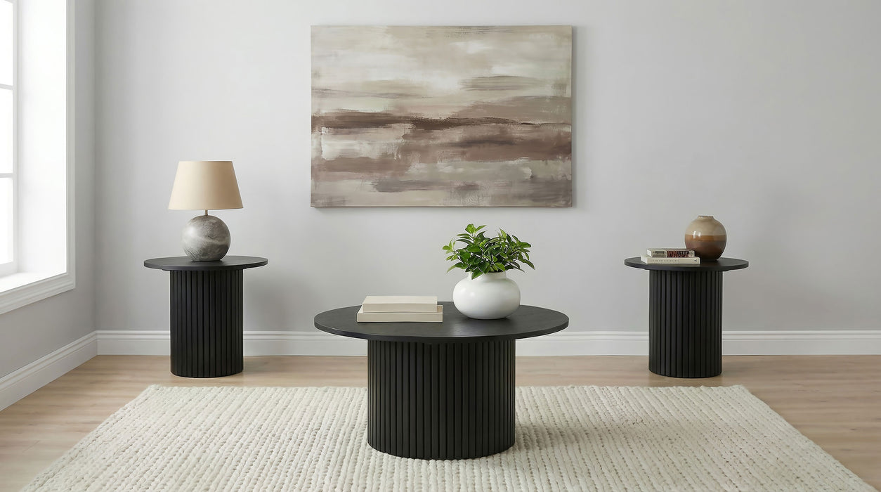Hamlyn 3-piece Round Fluted Coffee and End Table Set Black