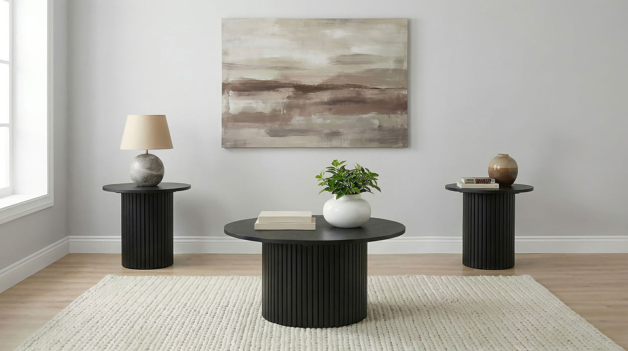 Hamlyn 3-piece Round Fluted Coffee and End Table Set Natural Oak