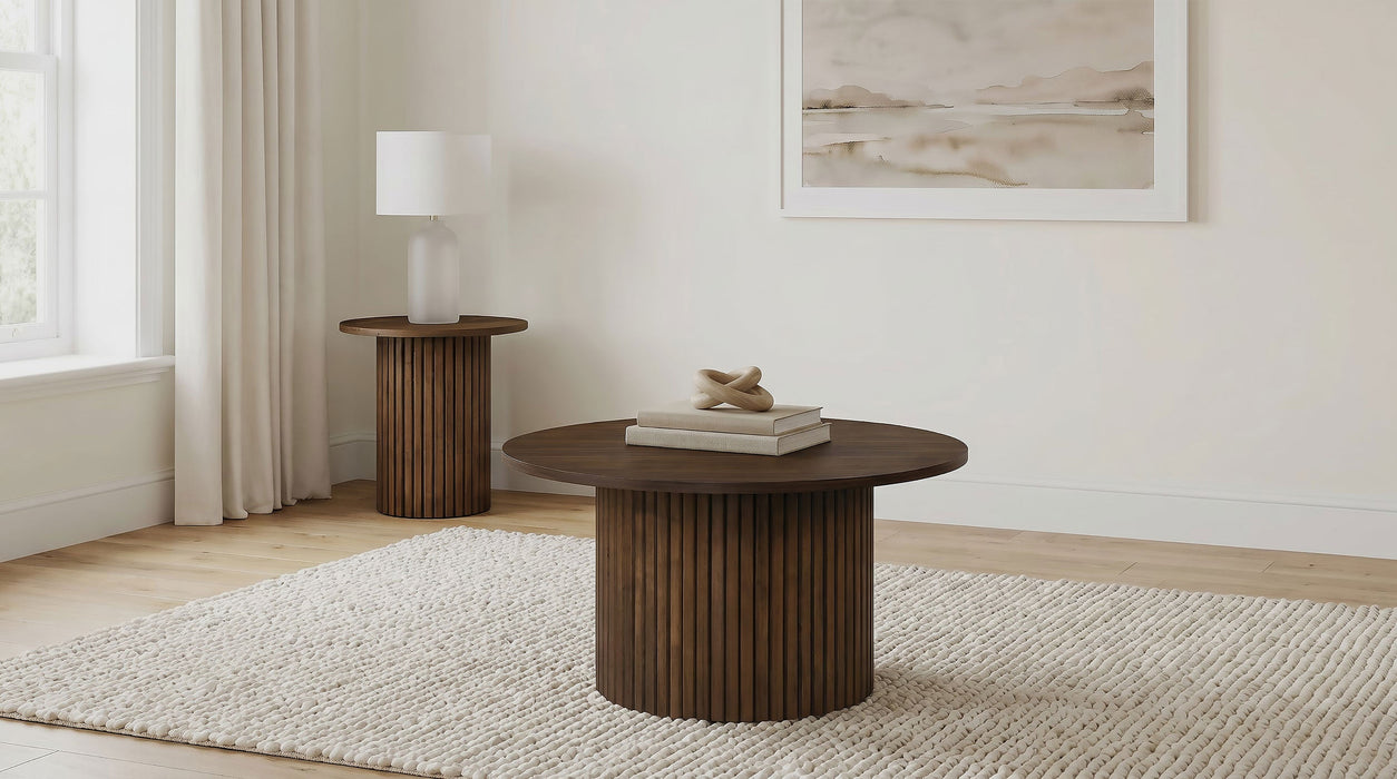 Hamlyn 2-piece Round Fluted Coffee and End Table Set Natural Oak