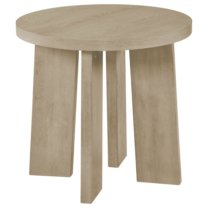 Strouse 2-Piece Round Coffee and End Table Set in Natural Oak