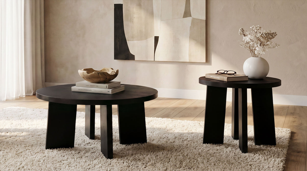 Strouse 2-Piece Round Coffee and End Table Set in Natural Oak