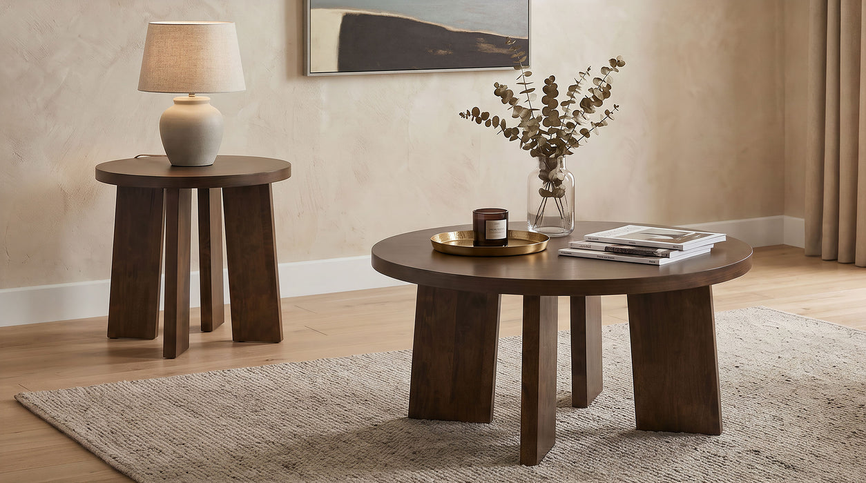 Strouse 2-Piece Round Coffee and End Table Set in Walnut