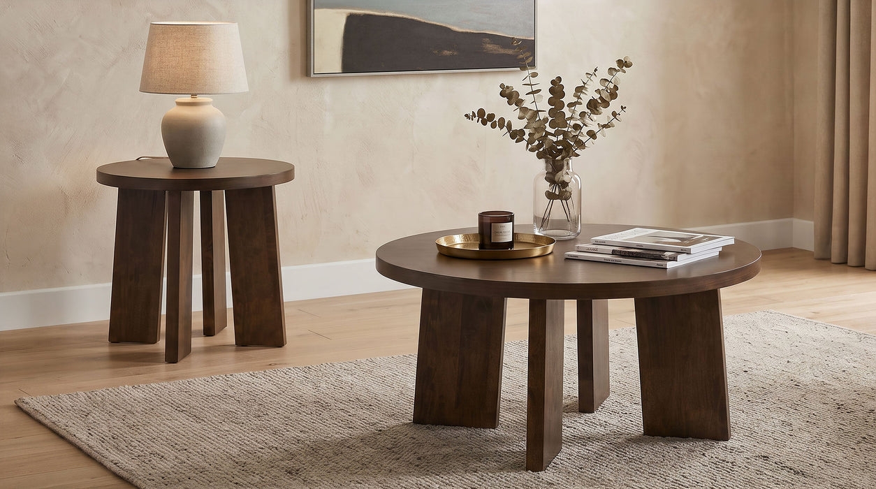 Strouse 2-Piece Round Coffee and End Table Set in Natural Oak