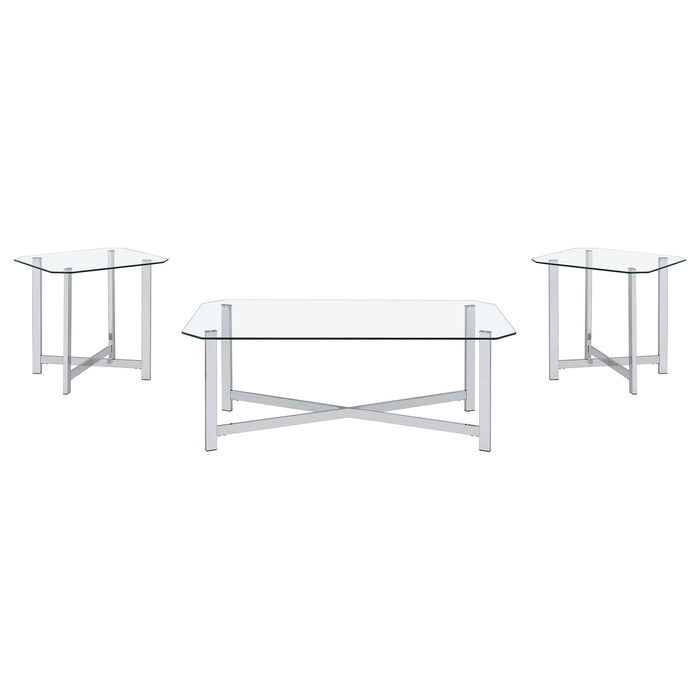 Cronin 3-piece Tempered Glass Top Coffee Table Set Chrome