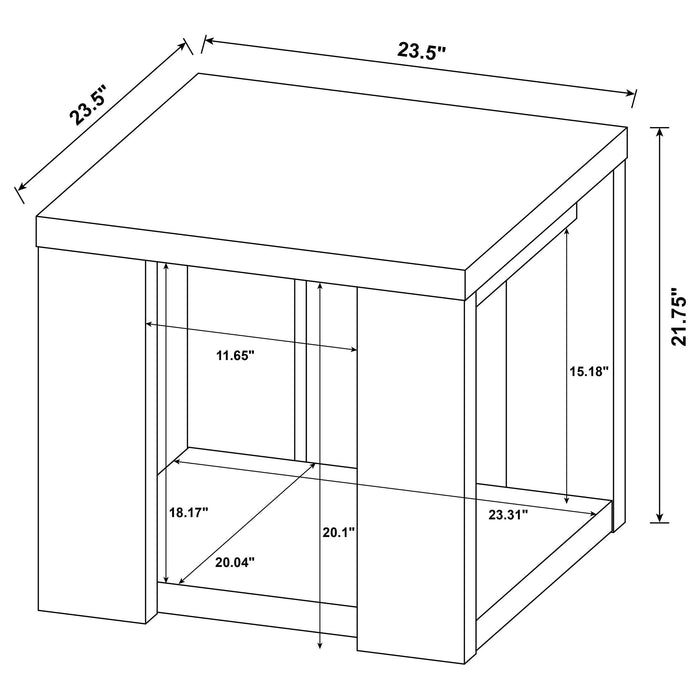 Pavone Transitional Square Storage End Table with Open Lower Shelf Black