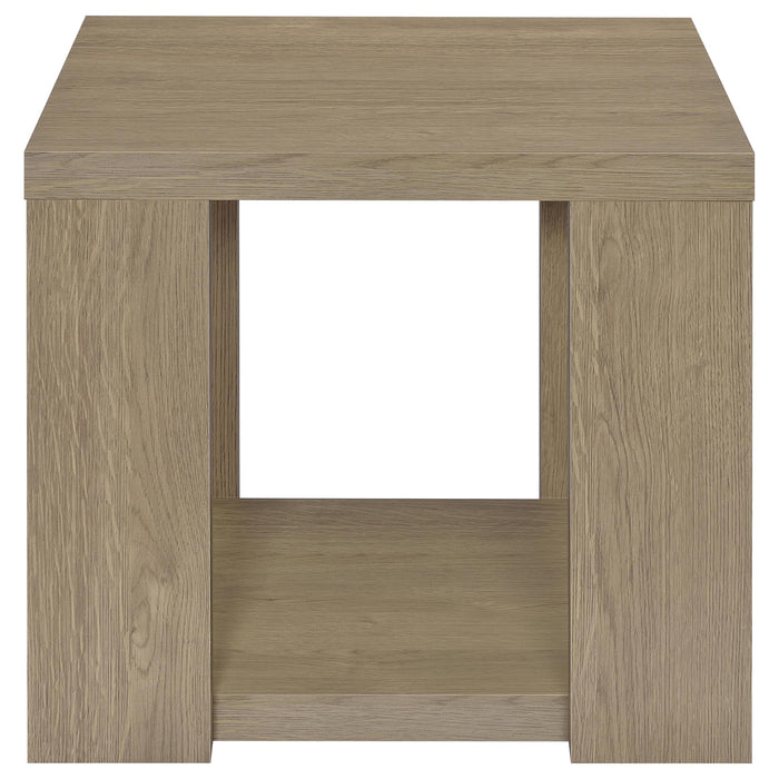Pavone 2-Piece Transitional Coffee and End Table Set with Shelves Latte