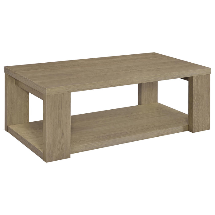 Pavone 2-Piece Transitional Coffee and End Table Set with Shelves Latte
