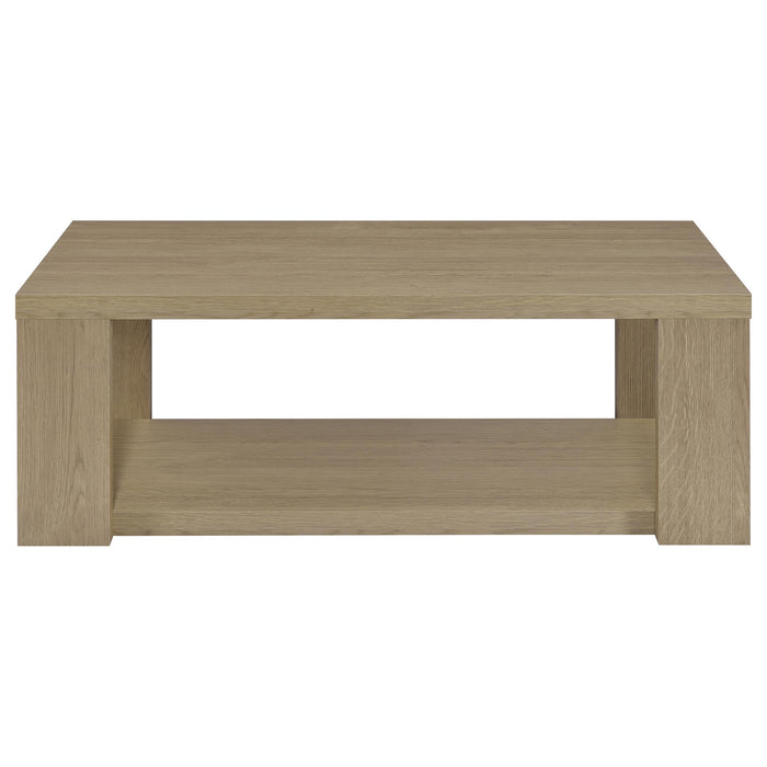 Pavone 2-Piece Transitional Coffee and End Table Set with Shelves Latte