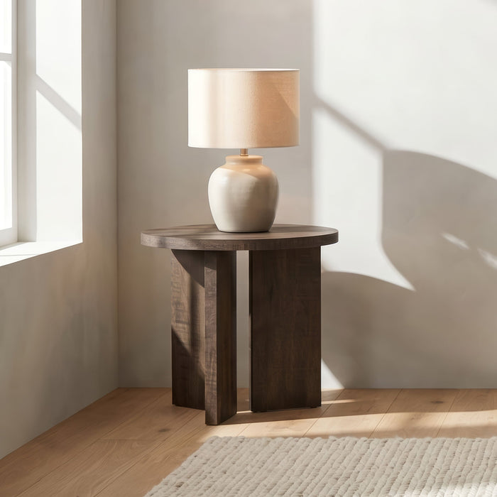 Aragon Round Panel Base End Table Mango
