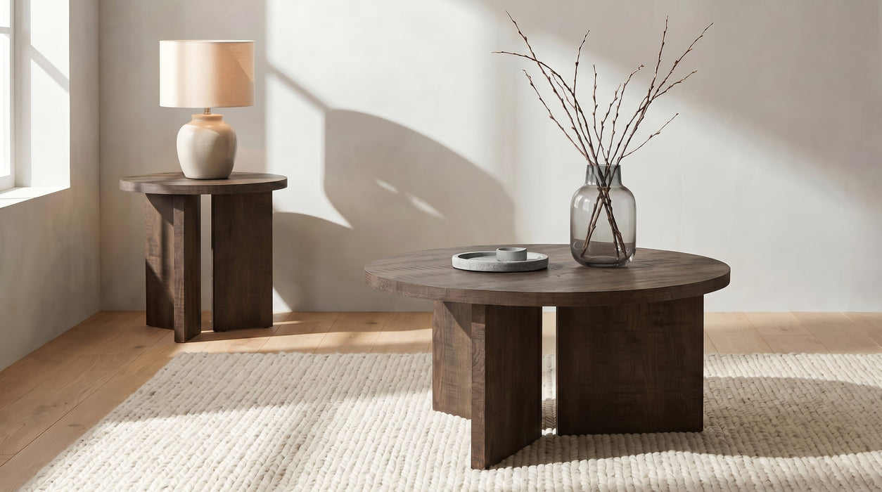 Aragon 2-Piece Round Coffee and End Table Set Mango