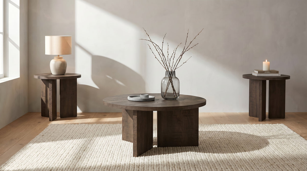 Aragon 3-Piece Round Coffee and End Table Set Mango