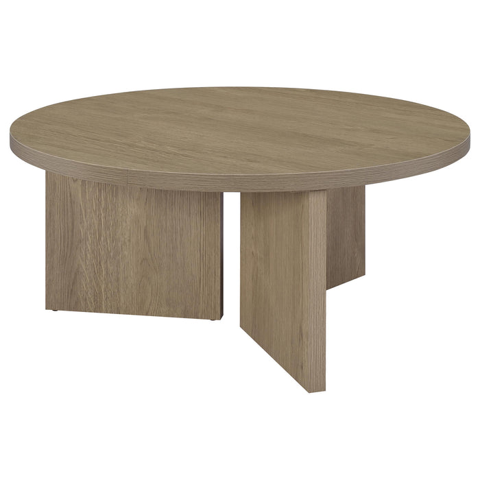 Aragon 2-Piece Round Coffee and End Table Set Latte