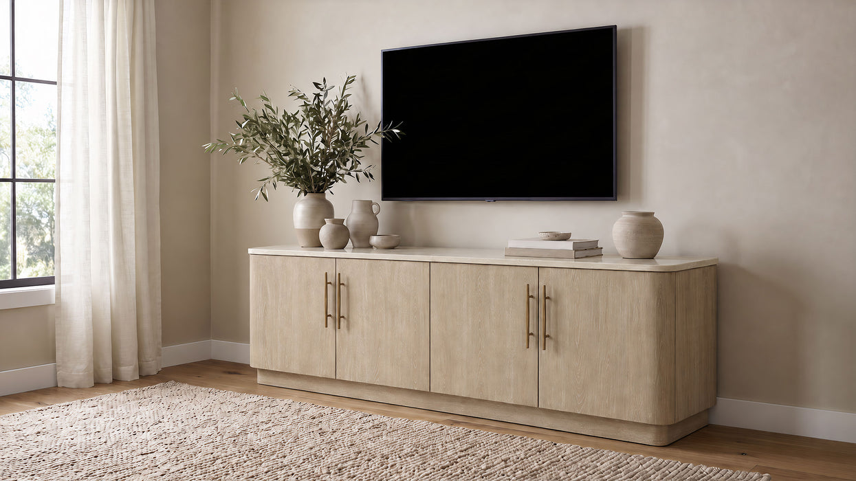 Lucaire 4-Door TV Stand for TVs up to 77 Inches Honed Cream and Sandstone