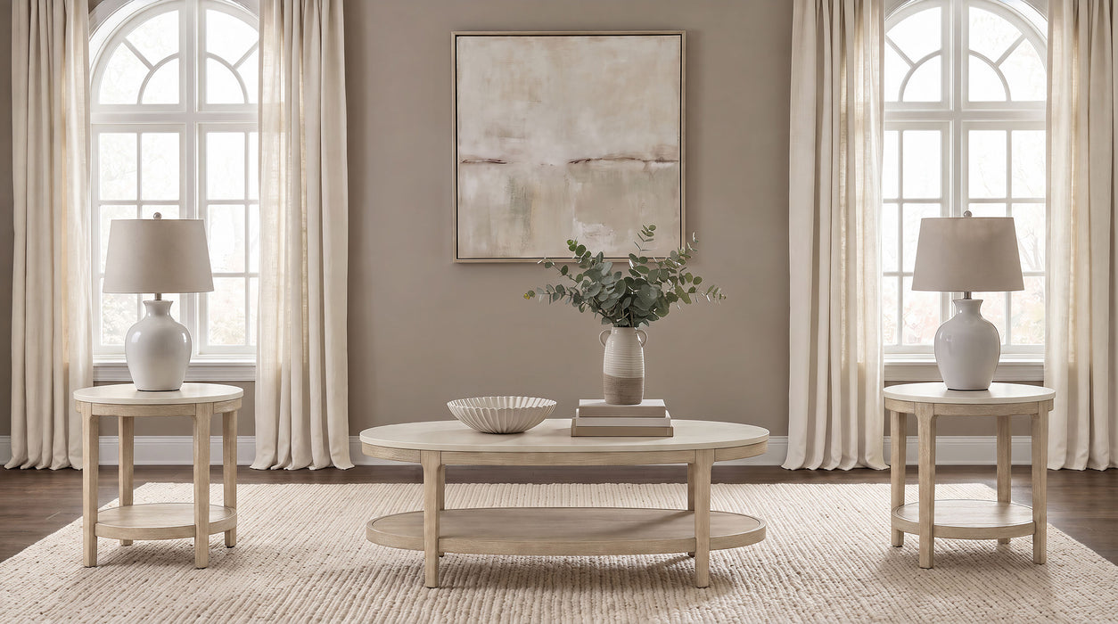 Lucaire 3-Piece Coffee and 2 End Table Set Honed Cream and Sandstone