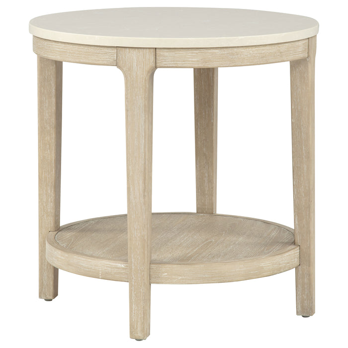 Lucaire 3-Piece Coffee and 2 End Table Set Honed Cream and Sandstone
