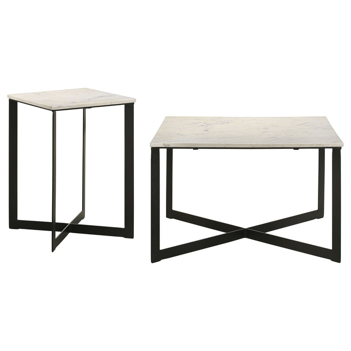 Juego de mesa de centro y mesas auxiliares con cubierta de mármol Tobin de 2 piezas - blanco